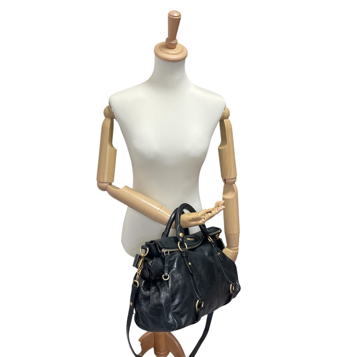 Miu Miu Vitello Lux 2way Handbag Leather Ribbon bow Shoulder Bag 