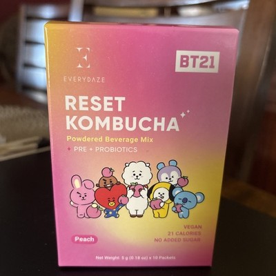 Everydaze Reset Kombucha Peach Flavor 10 Powder Packets Per Box!  Stevia Sweeten