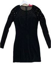 Forever 21 Little Black Mini Dress w/ Mesh Sleeves, Chest, & Back Gold Details S