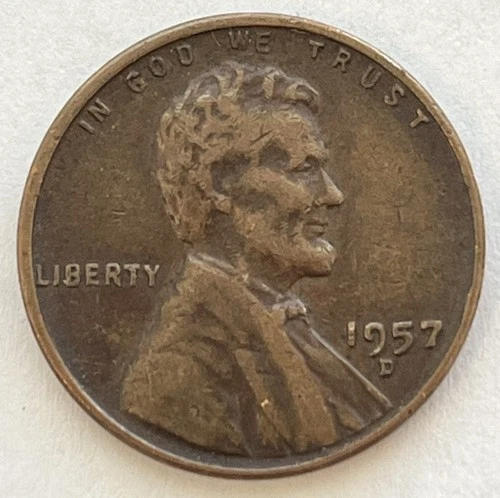 1957-D Circulated Lincoln Wheat Cent. A nice album slot filler.