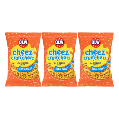 3x OLW Cheez Cruncherz Extra Crispy Cheese Snacks 225g