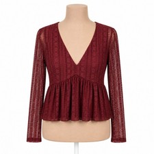 Y2K Floral Fairy Lace Mesh Babydoll Top Size M Red Stretch Romantic Whimsigoth
