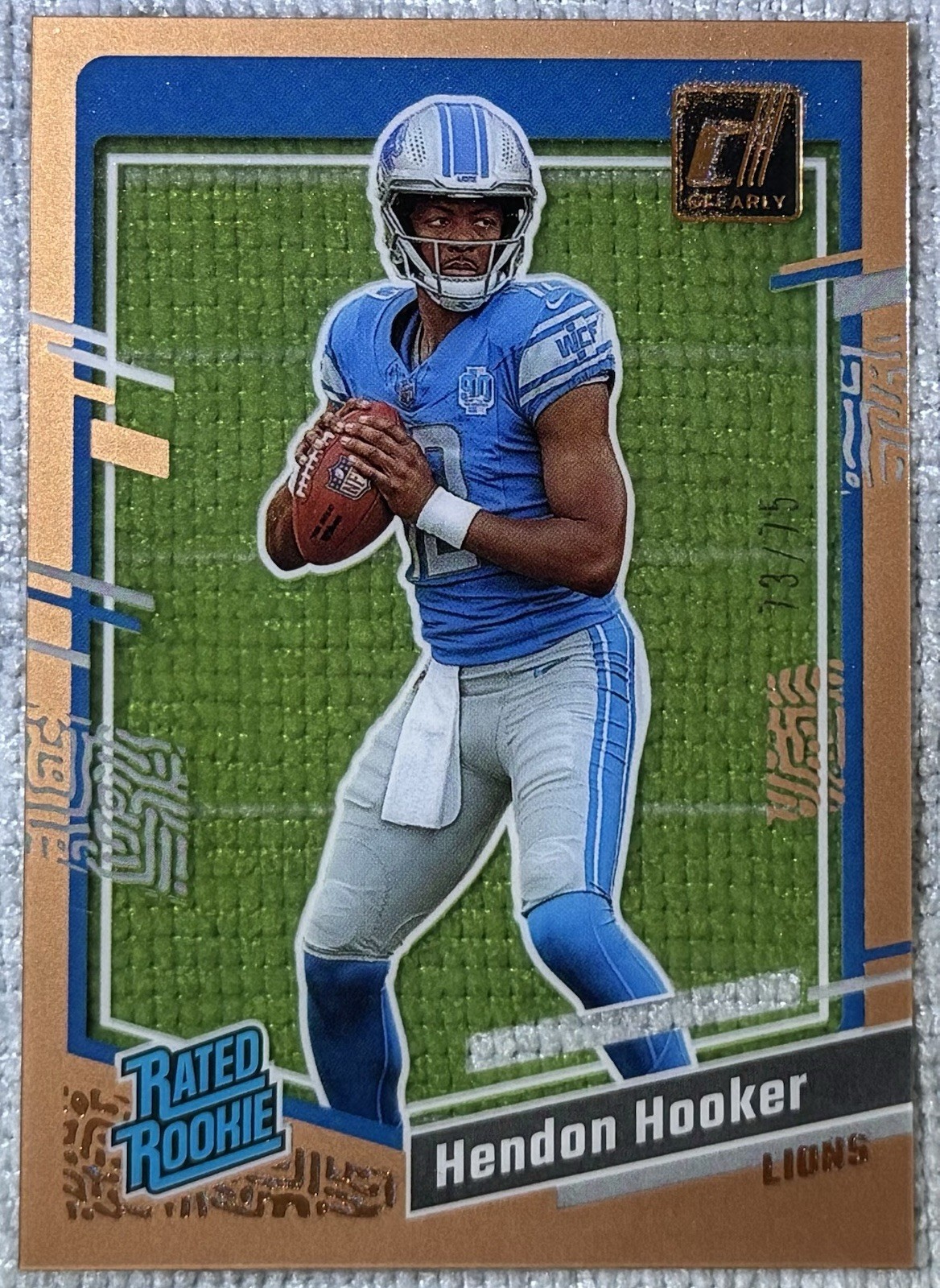 2023 Panini Clearly Donruss Hendon Hooker Rated Rookie Orange /75 #61 Lions