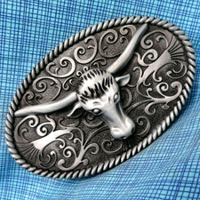 Western Longhorn Belt Buckle Classic Scroll Cowboy Cowgirl Vintage 90s  .TWY687