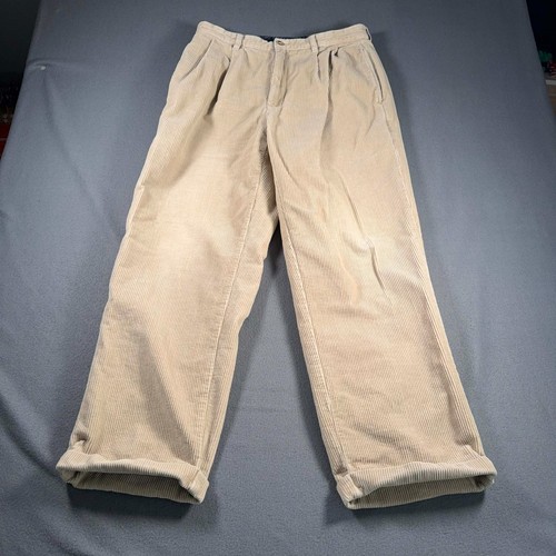 Tommy Hilfiger, Tommy Hilfiger Pleated Corduroy Pants Beige Sz 34x32 Meas. 32x30 Cuffed Vintage