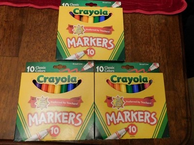 Lot of 3 Crayola Classic Colors Broad Line Markers 10 Count Box Free Shipping