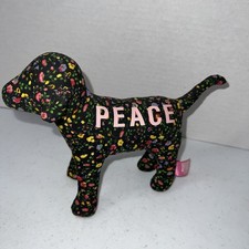 Victoria's Secret Pink Floral Fabric Peace Dog Plush Flowers Stuffed Animal 8  