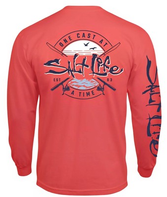 Salt Life ''One Cast at a Time'' Long Sleeve Men's Graphic T-Shirt, Lg, XL, or 2XL