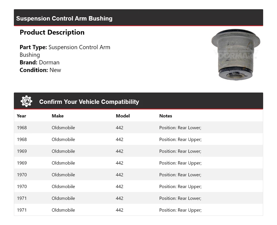 Bucha de braço de controle de suspensão Oldsmobile 442 Dorman 1969 1970 1968-1971 - Imagem 2 de 4