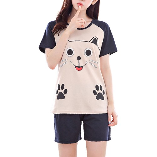 Women Short Pyjamas Set Cartoon T-Shirt Shorts Loungewear Pajamas Pjs Nightwear} - Picture 19 of 21