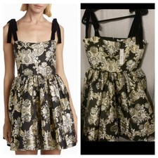 $595 New tags Alice and Olivia Bridgerton Black Gold velvet bow dress 14 large