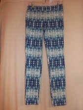 H  M Ladies Blue/Gray/White Leggings With Side Zipper - Size 6
