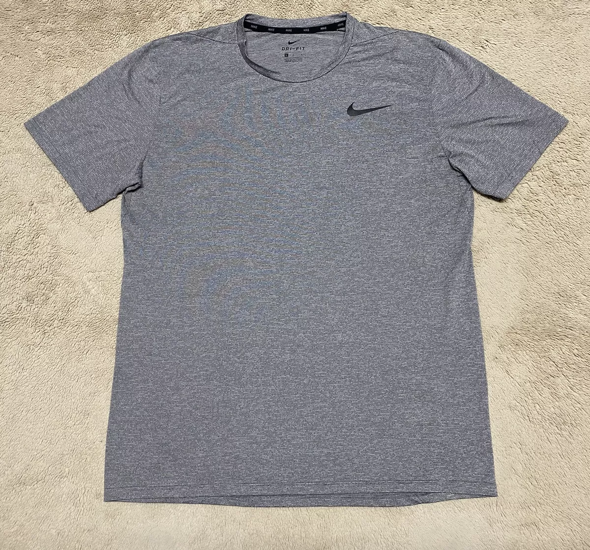 Nike Dri Fit Shirt Mens Large L Grey Short Sleeve Active Workout Loose Gym  Adult