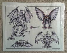 Tattoo Studio Shop Flash Single by Eric Iovino Gargoyles, Wings 11"X17" Print