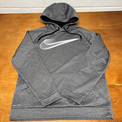 Nike Hoodie Mens Large Gray Dri Fit Pullover Long Sleeve