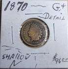 NICE RARE 1870 (SHALLOW N.) INDIAN HEAD CENT PENNY LOT.(G+. DETAIL)