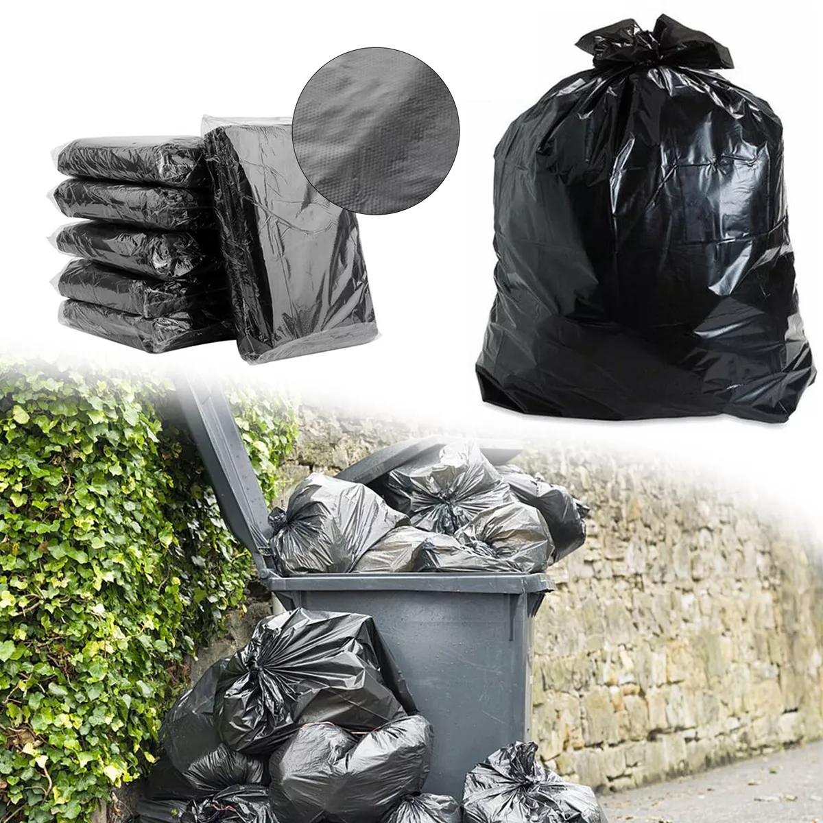 1 5 100 200 R sistant Noir Sacs Poubelles Fort pais Ordures Sacs