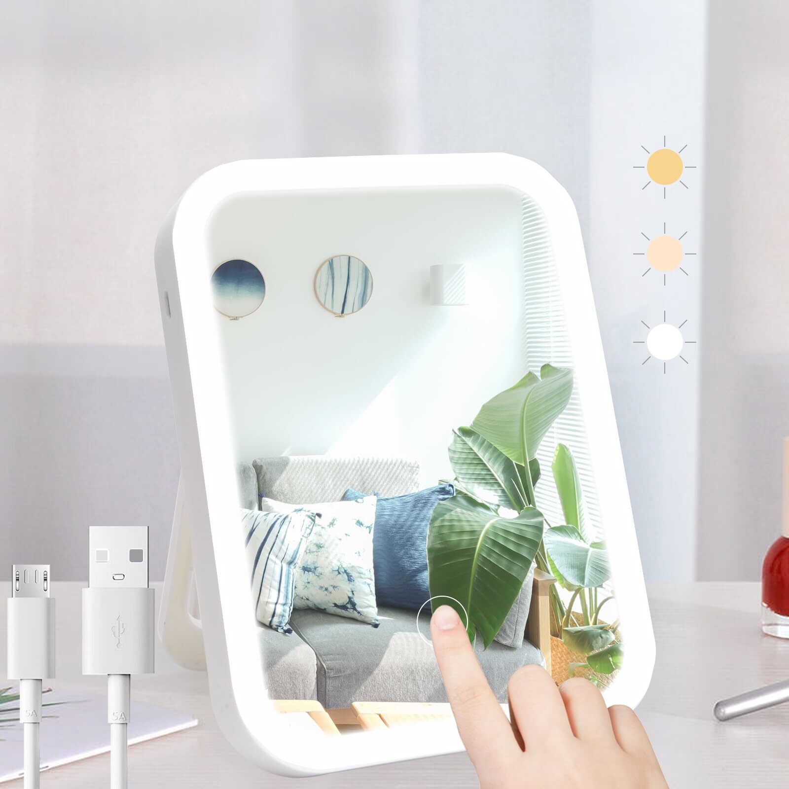 Portable Dimmable LED Vanity Mirror with Touch Screen Lights-image