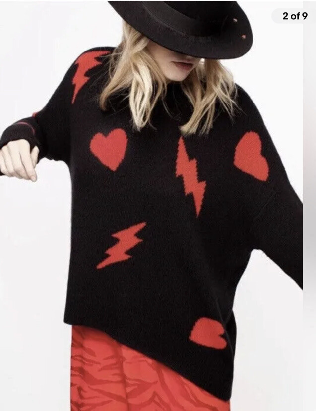 30. Zadig & Voltaire Marcus Bis Black Heart Cashmere Sweater Size