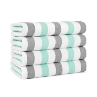 4 Pack of Cabo Cabana Beach Towels, 30x70 Extra Large Striped RingSpun Cotton