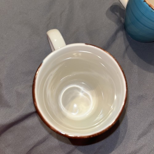4 Royal Norfolk Coffee Mugs Cups Turquoise & White, Brown Rim 12 oz - Picture 14 of 24