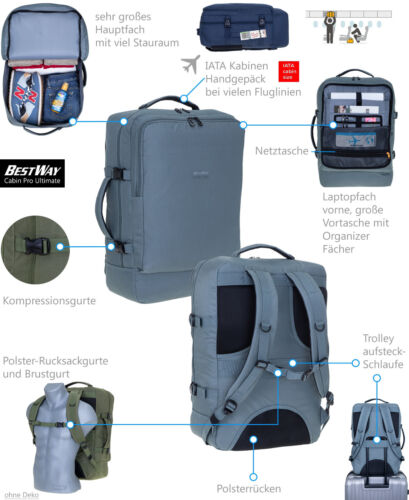 Rucksack Handgepäck Bestway Cabin 300 Reisetasche 40L Pendler 40324 2600 Oliv - Bild 6 von 12