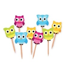 50x Party Picker Eulen Partypicker Geburtstag Holz Fähnchen Fingerfood Pieker