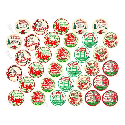 Milk Cap Stickers, Christmas Kitchen Milk Bottle Cap Reproduction Tags, 1 Sheet