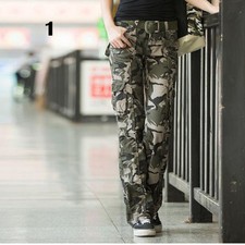 Pantaloni Cargo Camo Da Donna Con Gamba Dritta Per Esterni Con Tasche