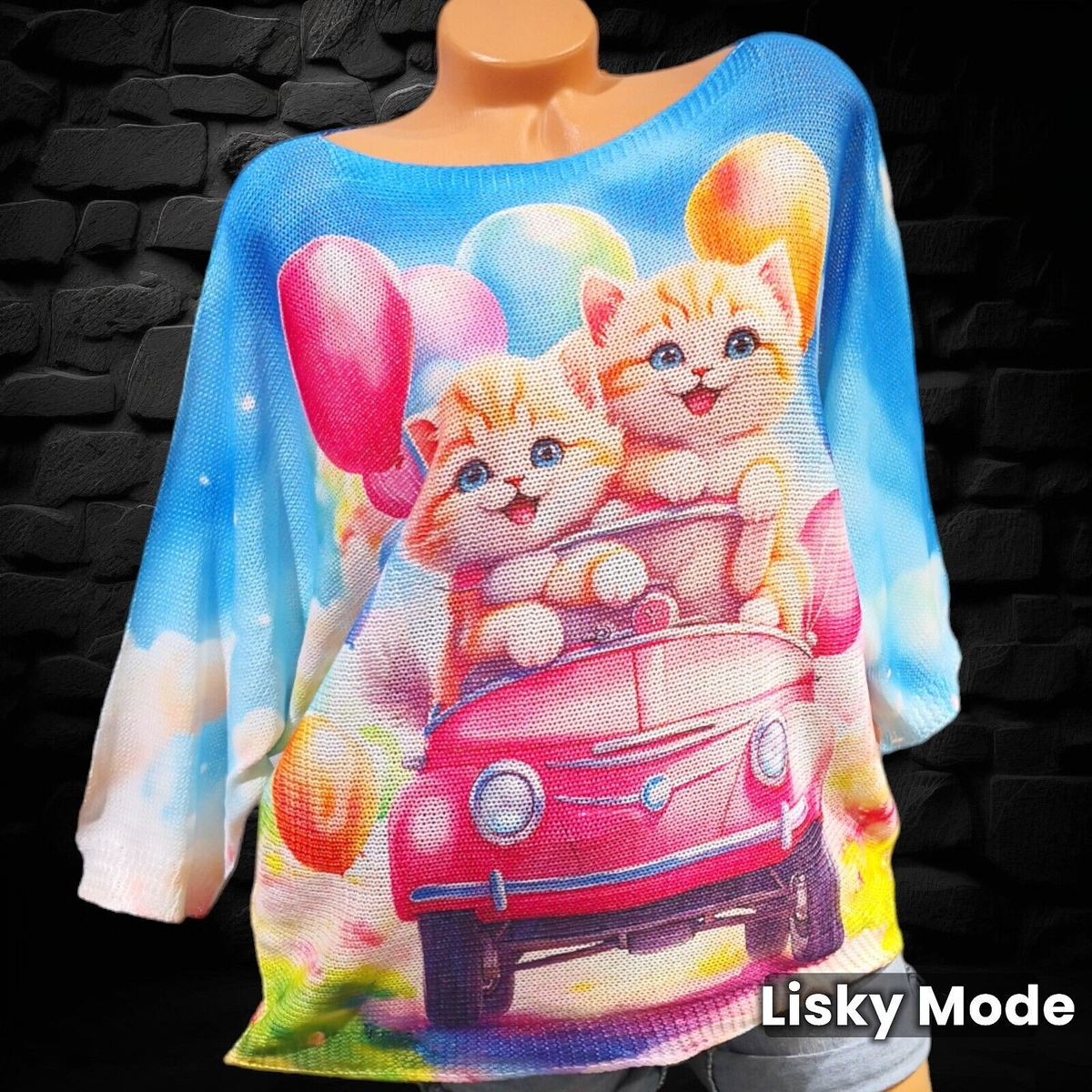 Italy Damen Pulli Shirt strick leichte Pulli Comics Blogger Bunte