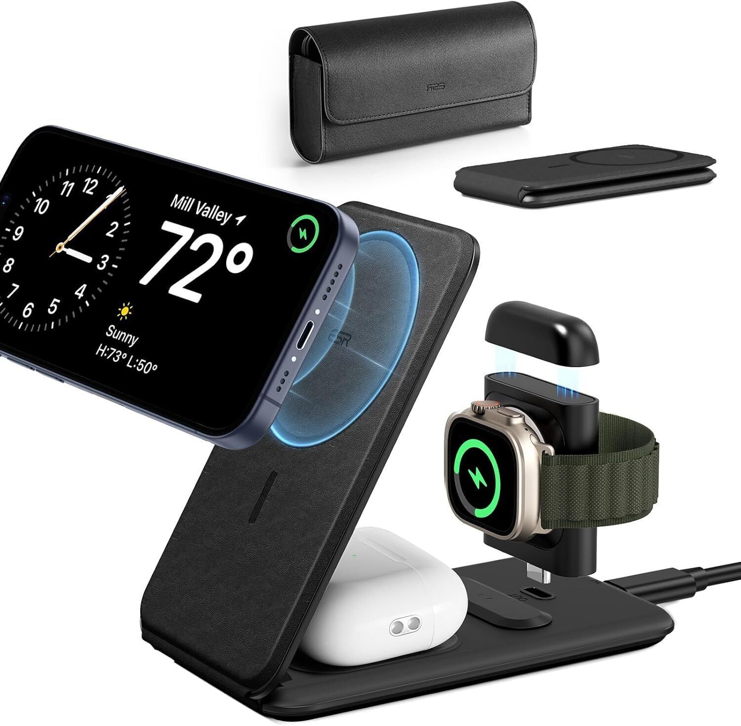 3-in-1 Travel Charging Stand for Phone Watch & Earbuds  