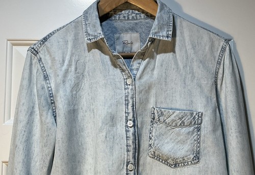 Camisa vaquera Rails Ingrid lavado ácido claro abotonada dobladillo crudo manga larga talla XS - Imagen 3 de 8