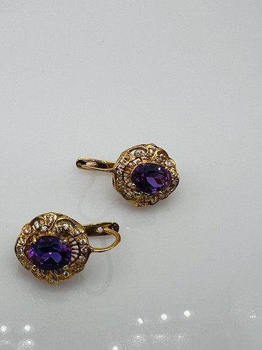 14kt Gold Amethyst With Diamonds Earrings - Picture 2 of 5