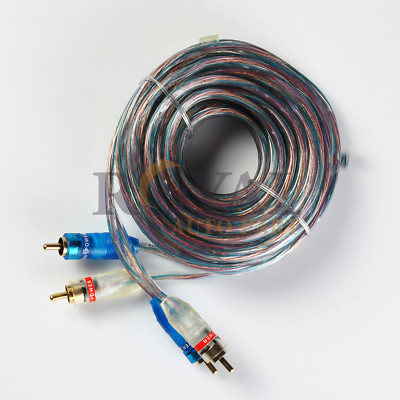 15 Ft Gold Plated RCA Clear Shielded No Noise Twisted Audio Cable Adapter M to M