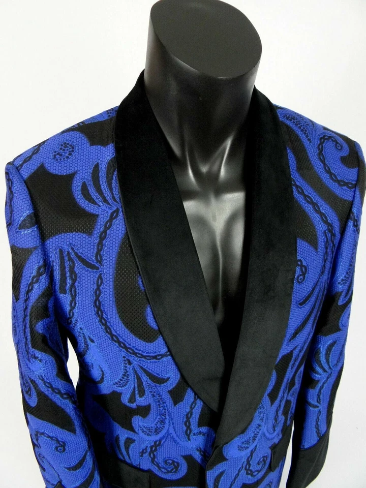 Mens Entertainer Event Sport Jacket Blazer Black Blue Paisley INSOMNIA MANZINI - Image 4 of 4