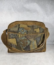 Vintage The French Company Patchwork Tapestry  Leather Travel Carry on Bag Lock