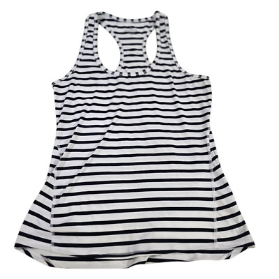 Athleta Womens Small Tank Top White Black Striped Racerback Stretch Athletic