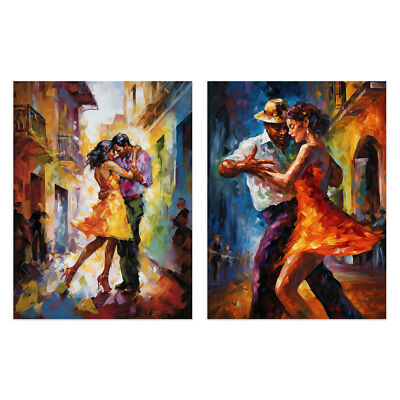 Salsa Street Dance Latina Vibrant Oil Paint 12X16'' Poster Wall Art Prints 2 Pack