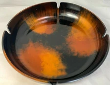 Large 8" Diameter Mid Century Modern Coated Metal Ashtray Black Coppery Brown