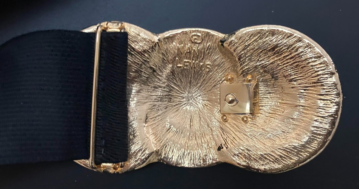 Vintage Signed Nani Lewis Gold Tone & Black Belt Buckle W 