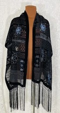 New 70 Long 20 Wide Black Velvet Floral Fringes Scarf Shawl Cover Up Dressy