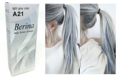 Berina A21 Light Grey Silver Permanent Hair Dye Color Cream Unisex - Punk Style