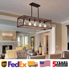 5 Light Farmhouse Pendant Red Wood Rectangle Chandelier Kitchen Island Fixture