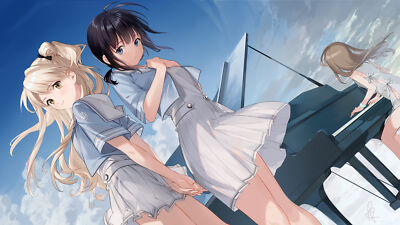 Anime girls blonde piano school uniform schoolgirl playmat gaming mat