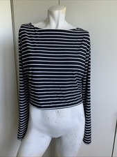 NWT Calia size XL crop rash guard long sleeve black striped boat neck pullover