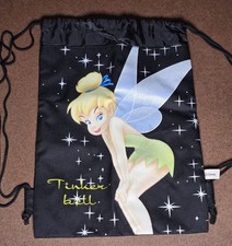 Tinker Bell Disney Cinch Bag Backpack, Draw String Beach Black Canvas Tinkerbell