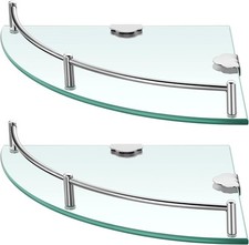 2 Pcs Corner Shower Shelf 2-Tier Glass about 9.25 inches, Silver