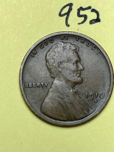 1910-S LINCOLN WHEAT CENT, low mintage date, "Fine" condition #952