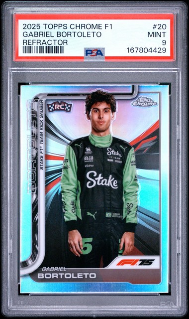 2025 Topps Chrome Formula 1 Refractor #20 Gabriel Bortoleto Rookie RC PSA 9