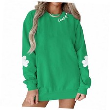 St Patricks Day Sweatshirts Women Shamrock Clover Oversized Medium A-green